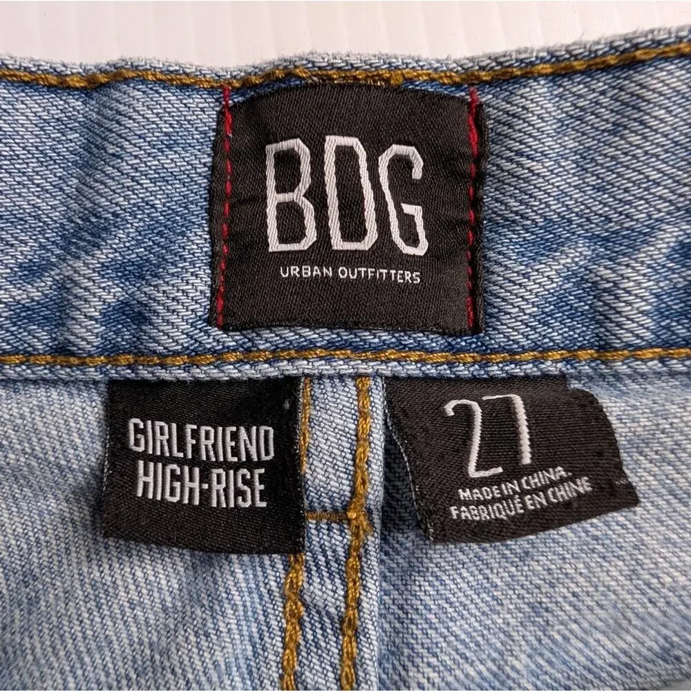 BDG Urban Outfitters Girlfriend High Rise Distressed Denim Boho Shorts Indigo 27